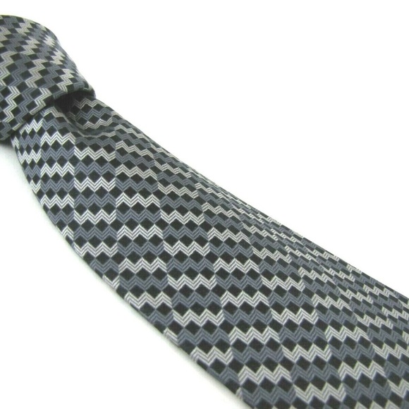 MISSONI Tie Black Gunmetal Gray ZigZag Stripes - Picture 2 of 7